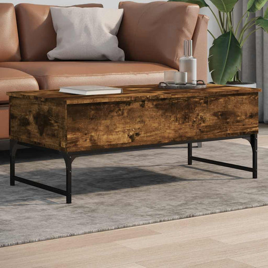 Tavolino Salotto Rovere Fumo 100x50x40cm Multistrato e Metallo | homemem39