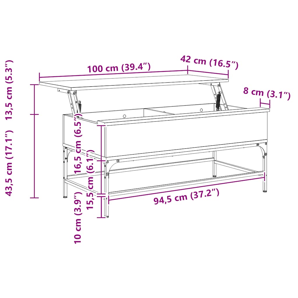 Tavolino Rovere Marrone 100x50x45cm Legno Multistrato e Metallo | homemem39