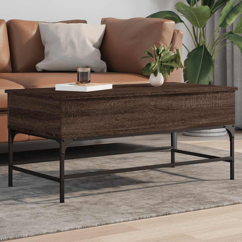 Tavolino Rovere Marrone 100x50x45cm Legno Multistrato e Metallo | homemem39