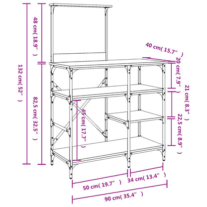 Mobile da Cucina Rovere Fumo 90x40x132 cm Multistrato e Metallo - homemem39