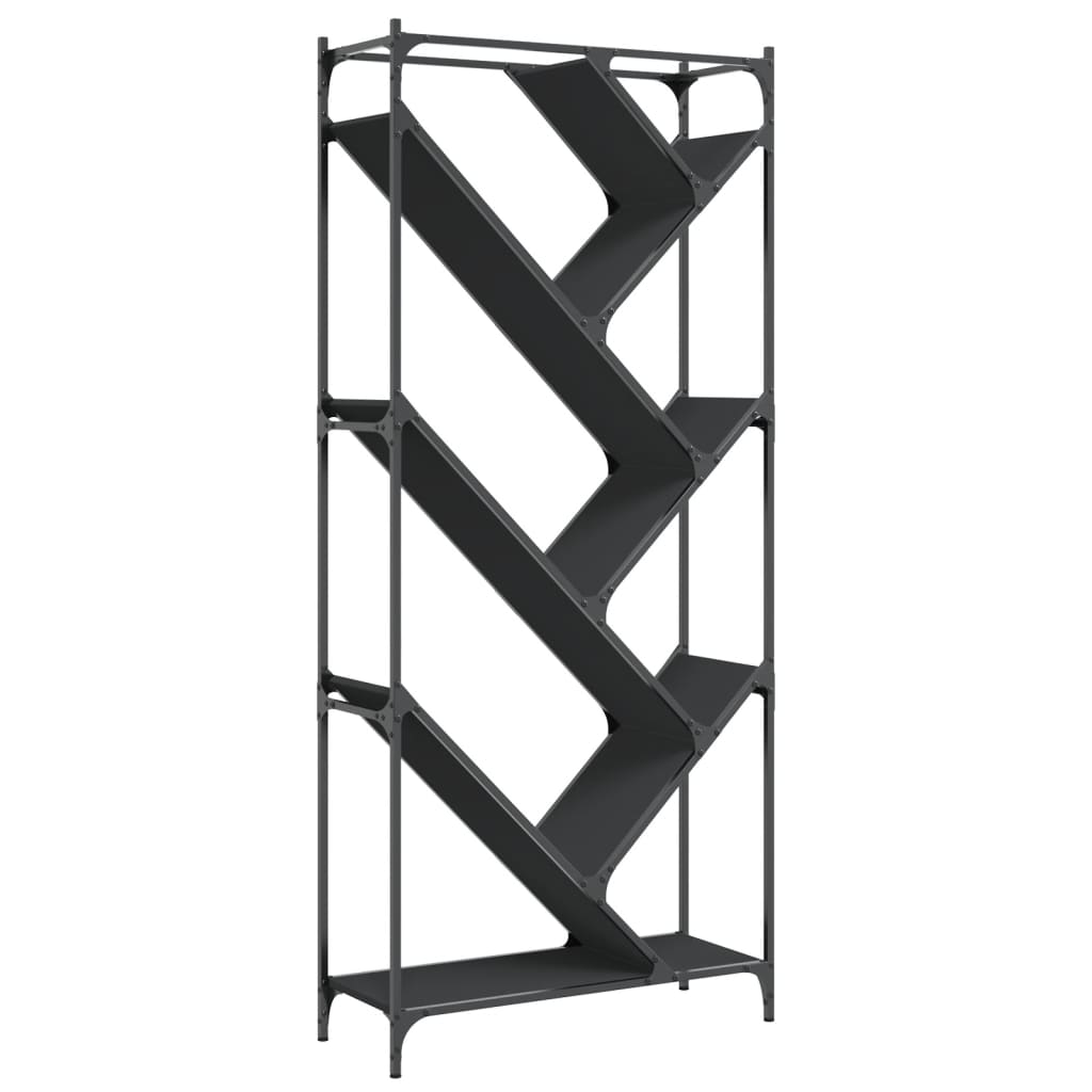 Libreria Nera 79x30x180 cm in Legno Multistrato e Metallo | homemem39