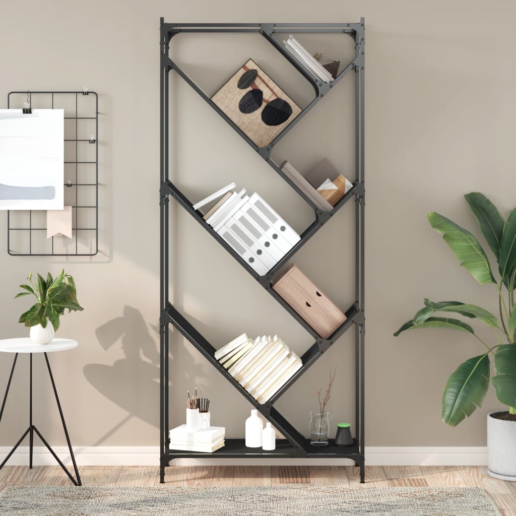 Libreria Nera 79x30x180 cm in Legno Multistrato e Metallo | homemem39