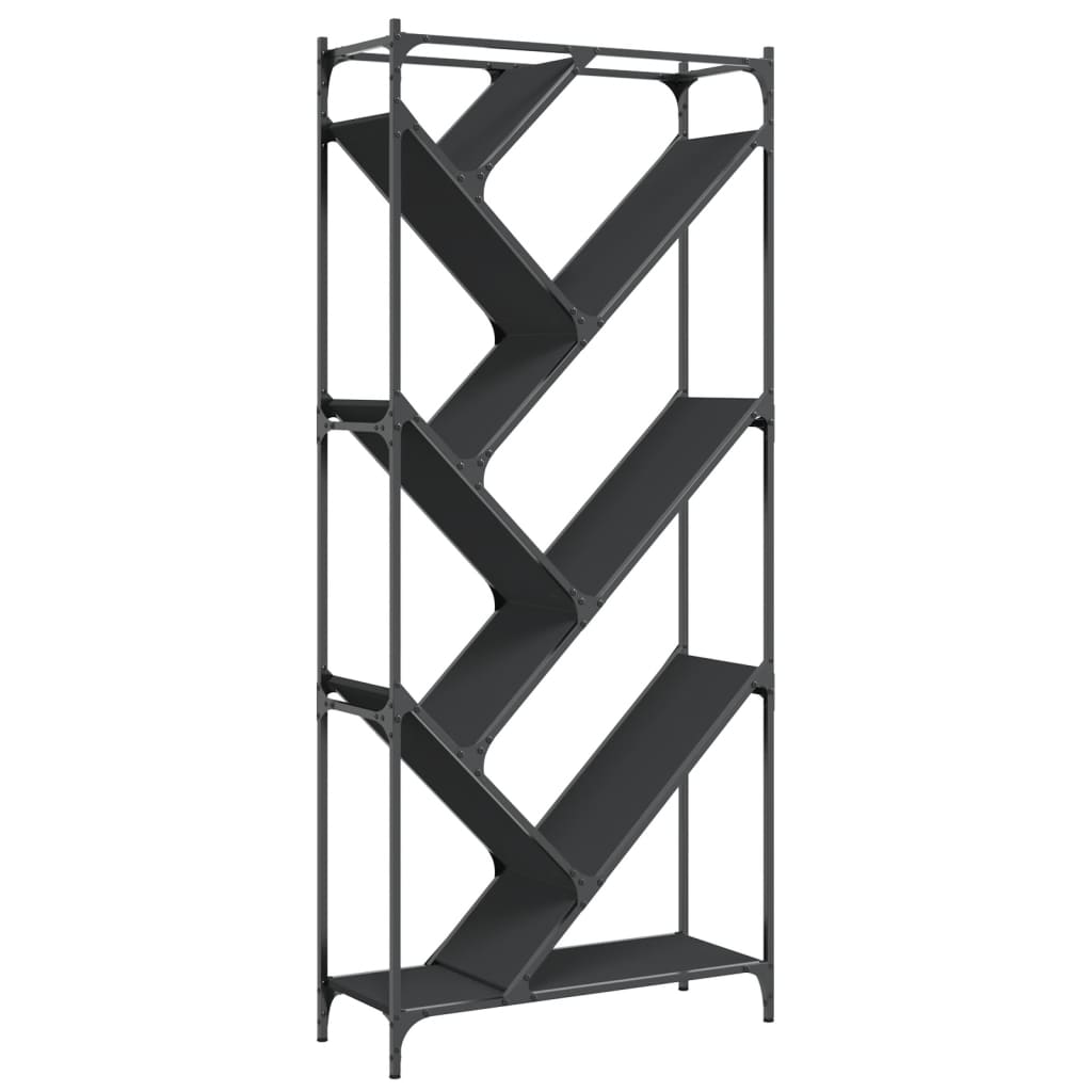 Libreria Nera 79x30x180 cm in Legno Multistrato e Metallo | homemem39