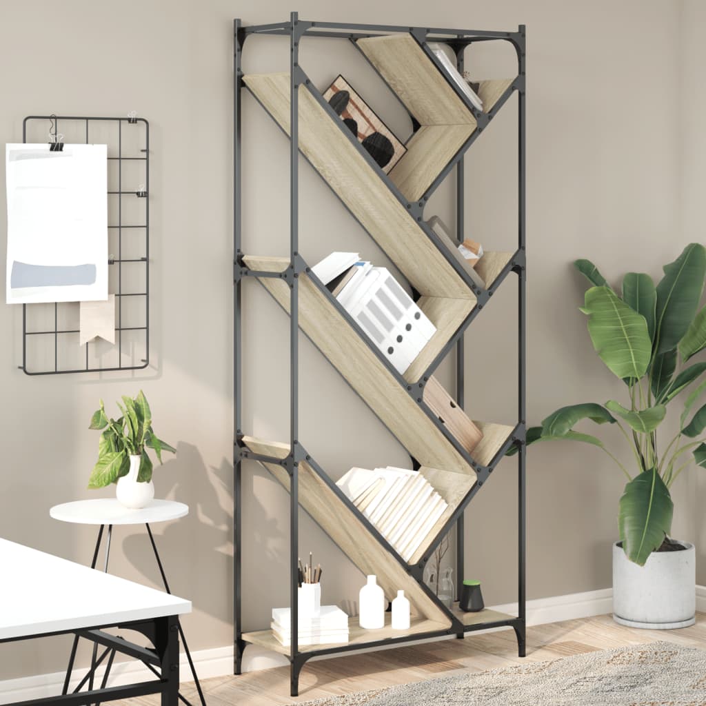 Libreria Rovere Sonoma 79x30x180cm Legno Multistrato e Metallo | homemem39