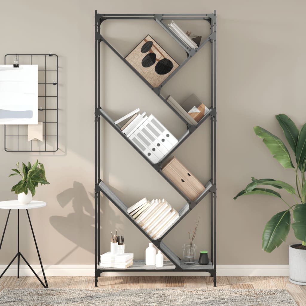 Libreria Grigio Sonoma 79x30x180cm Legno Multistrato e Metallo | homemem39