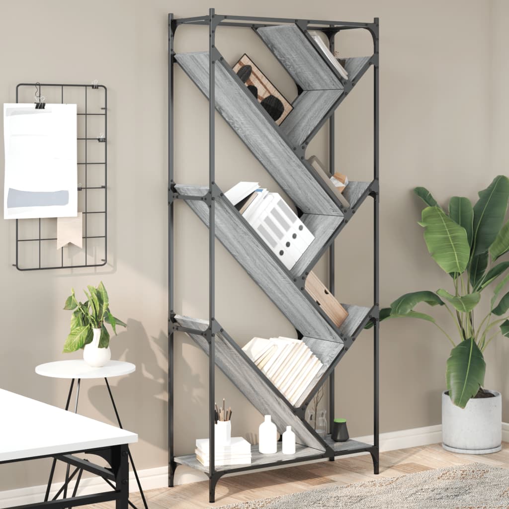 Libreria Grigio Sonoma 79x30x180cm Legno Multistrato e Metallo | homemem39