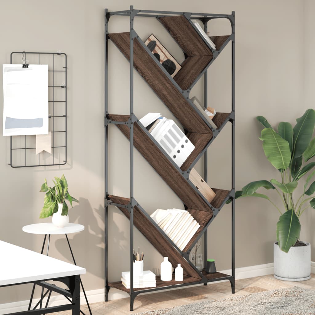 Libreria Rovere Marrone 79x30x180cm Legno Multistrato e Metallo | homemem39