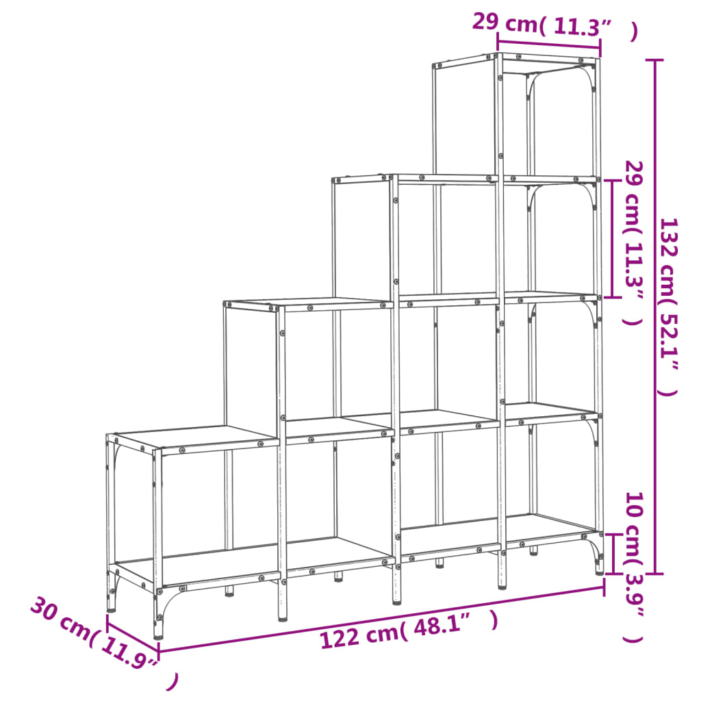 Libreria Grigio Sonoma 122x30x132cm Legno Multistrato e Metallo | homemem39