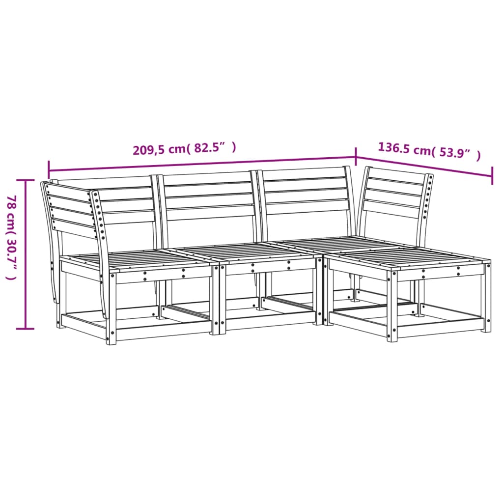 Set Salotto da Giardino 4 pz Bianco in Legno Massello di Pino