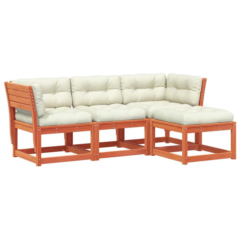 Set Salotto Giardino 4pz con Cuscini Marrone Cera Massello Pino | homemem39