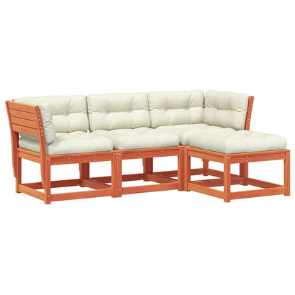Set Salotto Giardino 4pz con Cuscini Marrone Cera Massello Pino | homemem39