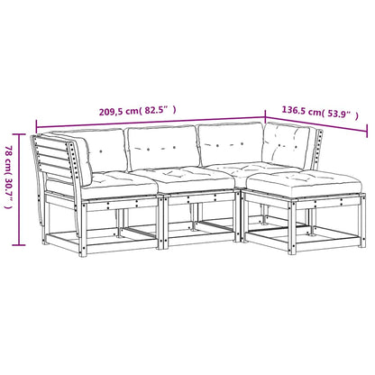 Set Salotto Giardino 4pz con Cuscini Marrone Cera Massello Pino | homemem39
