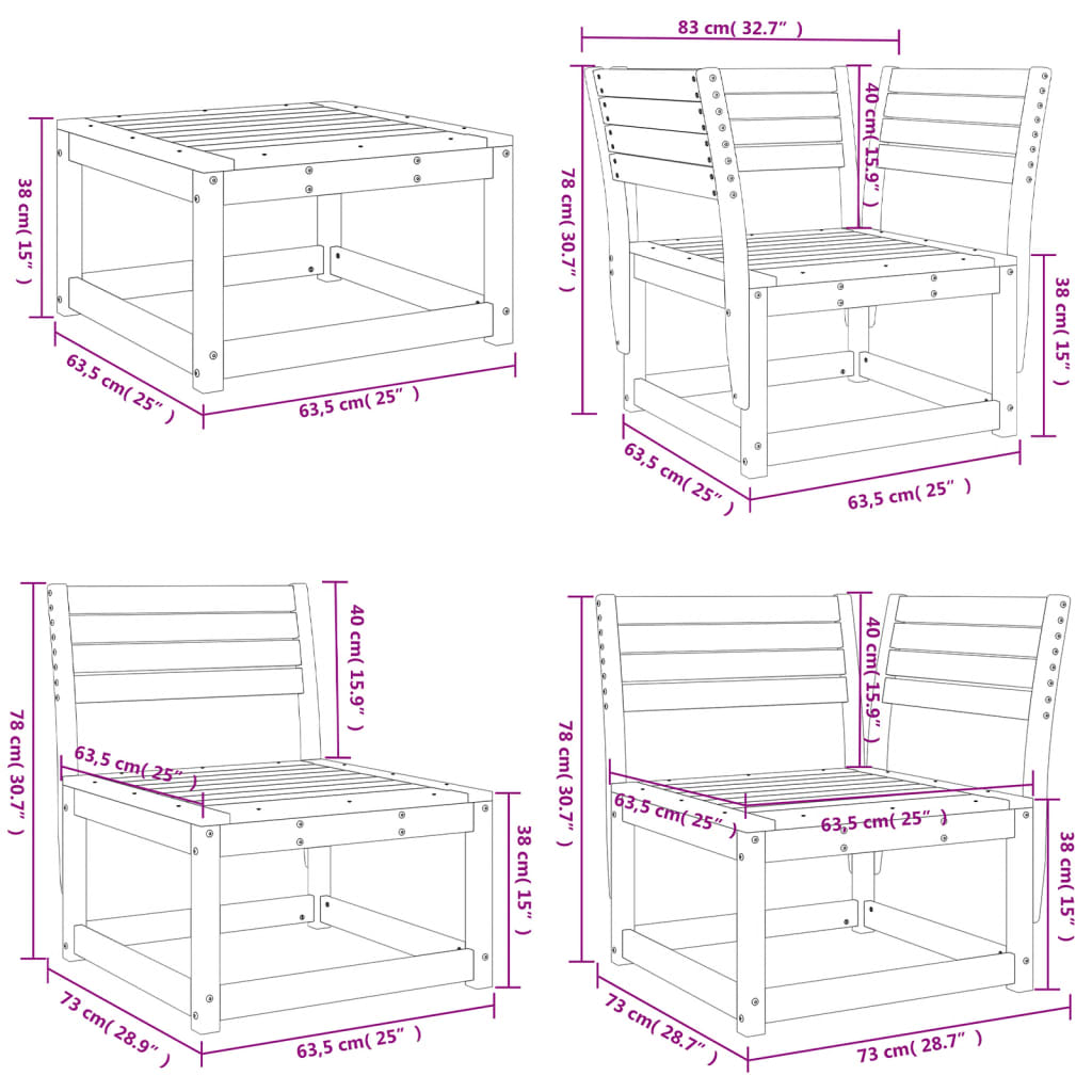 Set Salotto da Giardino 5 pz in Legno Massello di Pino | homemem39