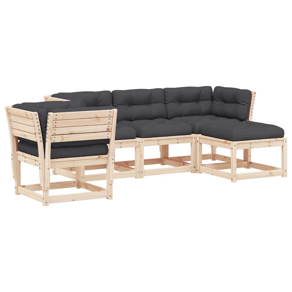 Set Divani Giardino 6 pz con Cuscini in Legno Massello di Pino | homemem39
