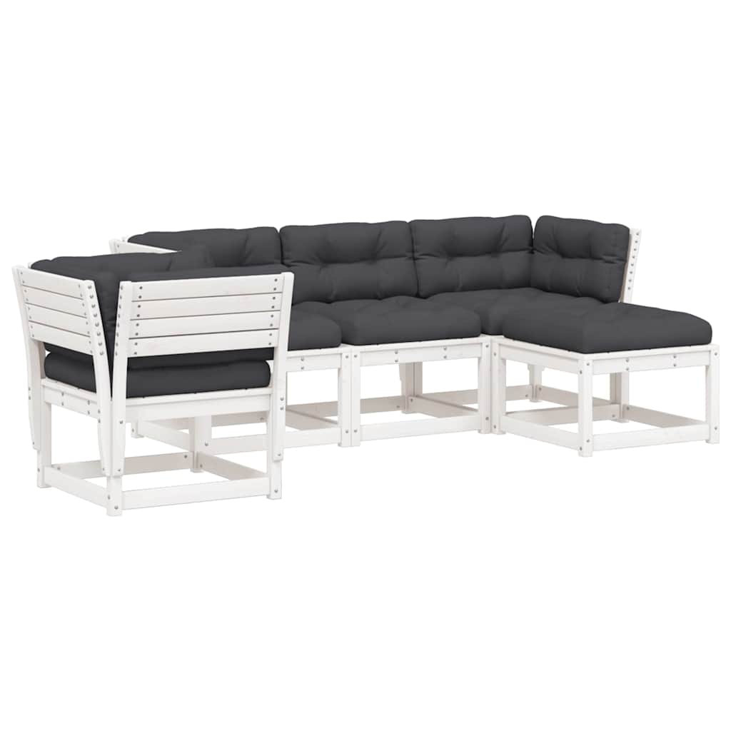 Set Salotto Giardino 5pz con Cuscini Bianco Legno Massello Pino | homemem39