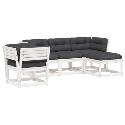 Set Salotto Giardino 5pz con Cuscini Bianco Legno Massello Pino | homemem39