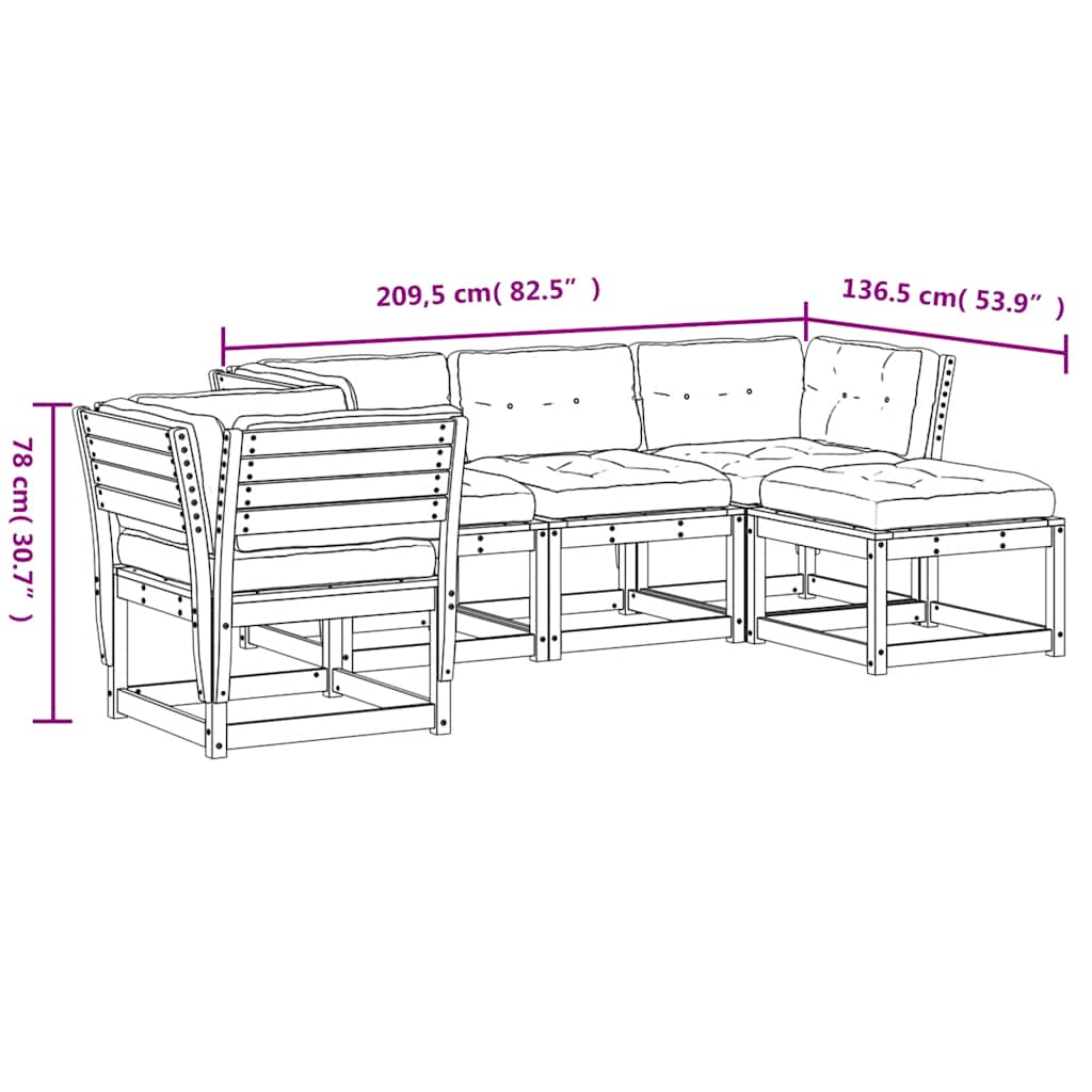 Set Salotto Giardino 5pz con Cuscini Bianco Legno Massello Pino | homemem39