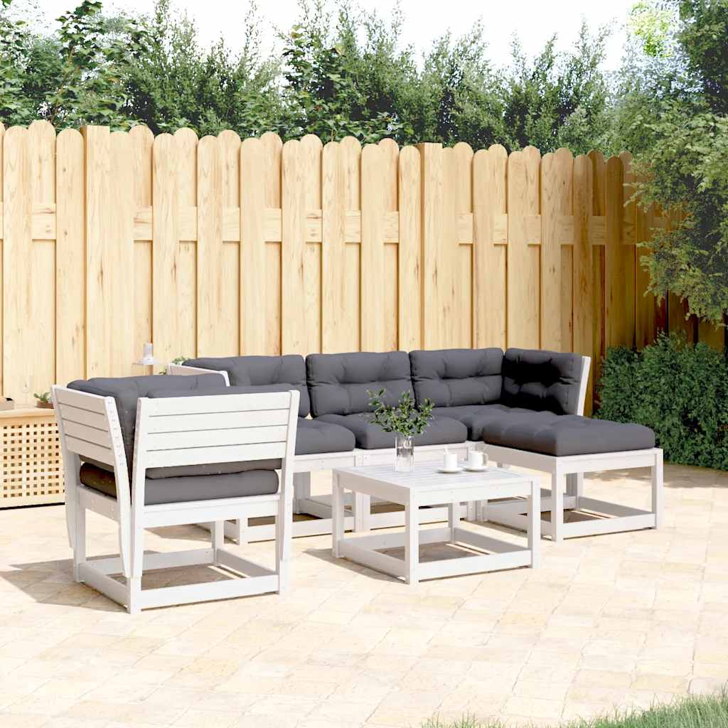 Set Salotto Giardino 5pz con Cuscini Bianco Legno Massello Pino | homemem39