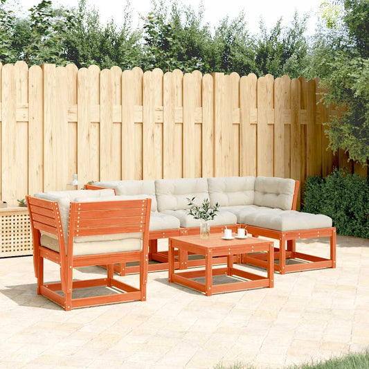 Set Salotto Giardino 5pz con Cuscini Marrone Cera Massello Pino | homemem39