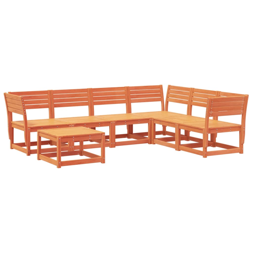 Set Salotto da Giardino 7 pz Marrone Cera Legno Massello Pino | homemem39