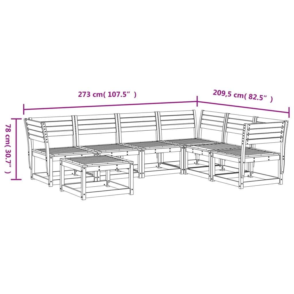 Set Salotto da Giardino 7 pz Marrone Cera Legno Massello Pino | homemem39