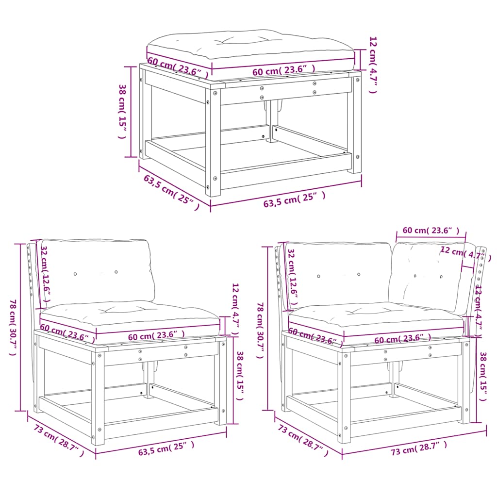 Set Salotto Giardino 7 pz Cuscini Antracite Legno Massello Pino | homemem39