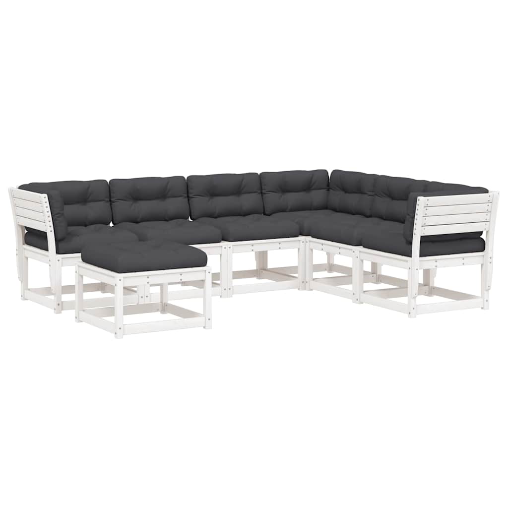 Set Salotto Giardino 7pz con Cuscini Bianco Legno Massello Pino