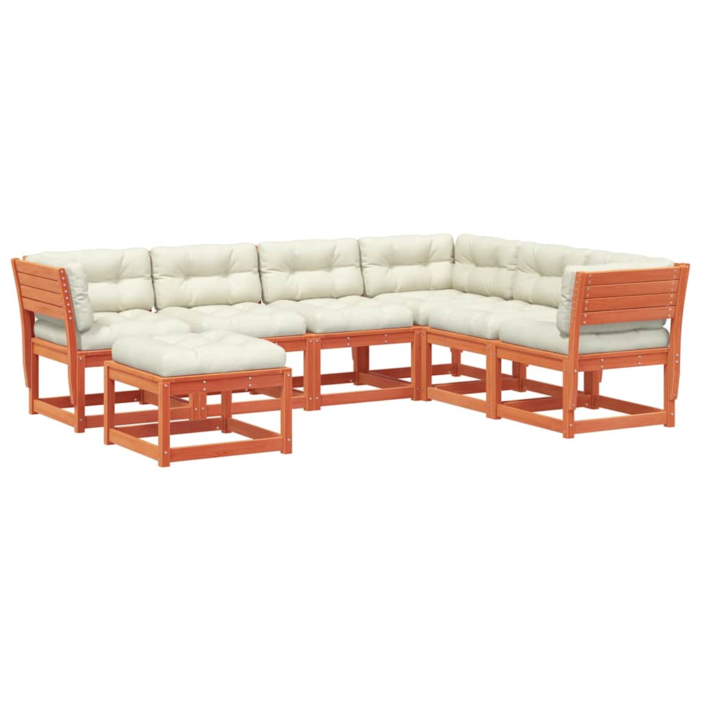 Set Salotto Giardino 7pz con Cuscini Marrone Cera Massello Pino