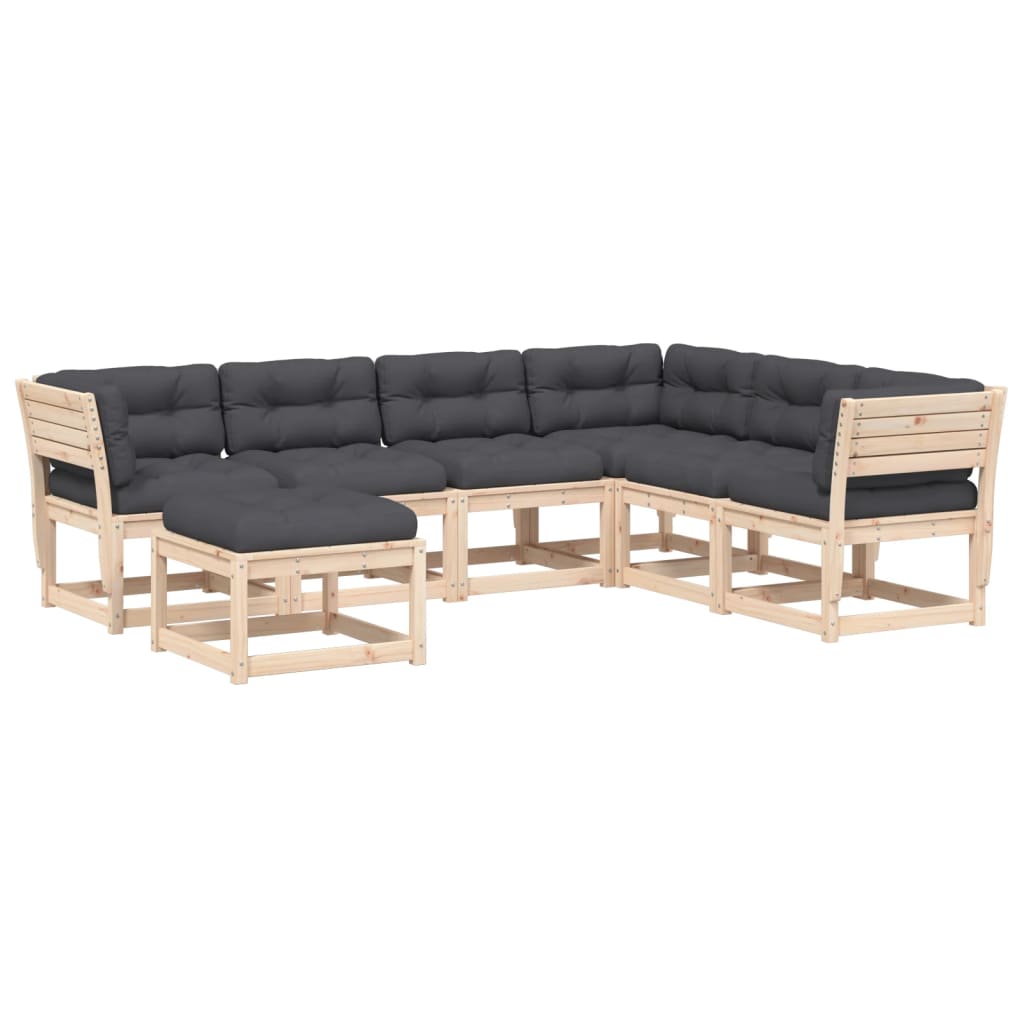 Set Salotto Giardino 7 pz Cuscini Antracite Legno Massello Pino | homemem39