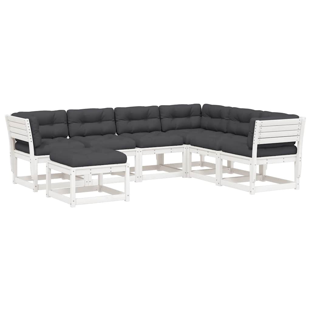 Set Salotto Giardino 7pz con Cuscini Bianco Legno Massello Pino | homemem39