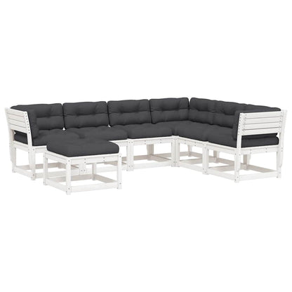 Set Salotto Giardino 7pz con Cuscini Bianco Legno Massello Pino | homemem39