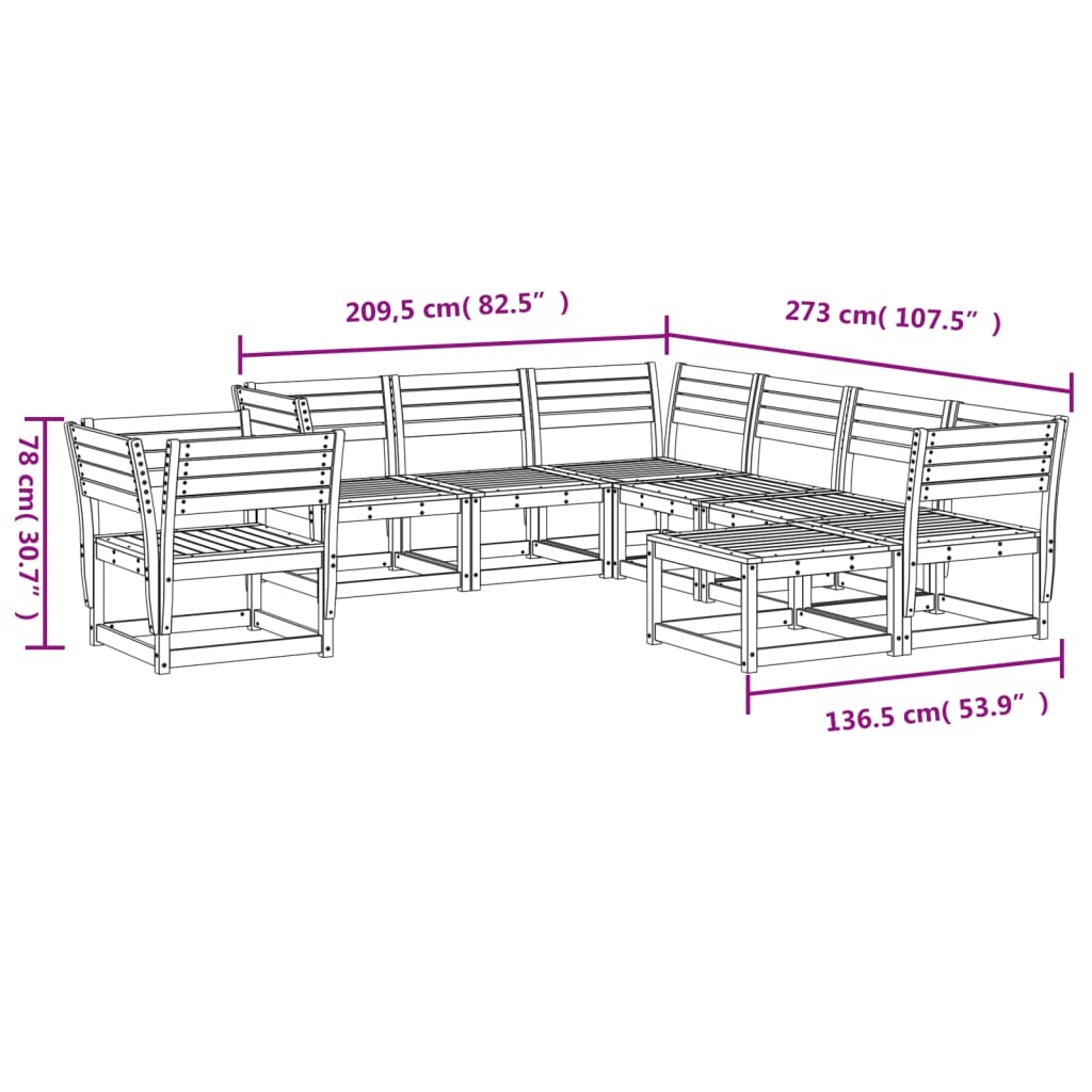 Set Salotto da Giardino 8 pz in Legno Massello di Pino | homemem39