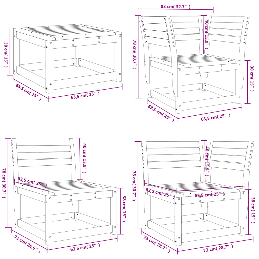 Set Salotto da Giardino 8 pz in Legno Massello di Pino | homemem39