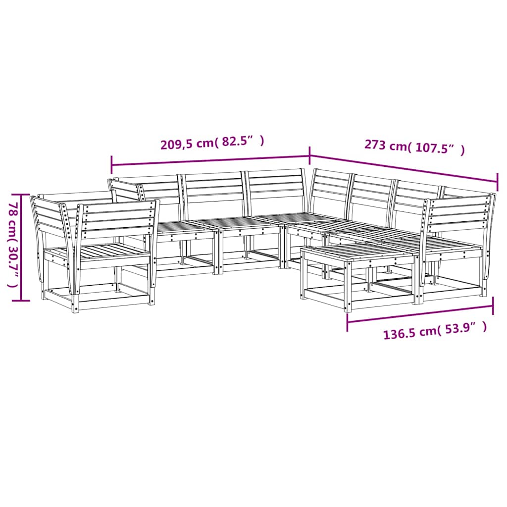 Set Salotto da Giardino 8 pz in Legno Massello di Pino Bianco | homemem39