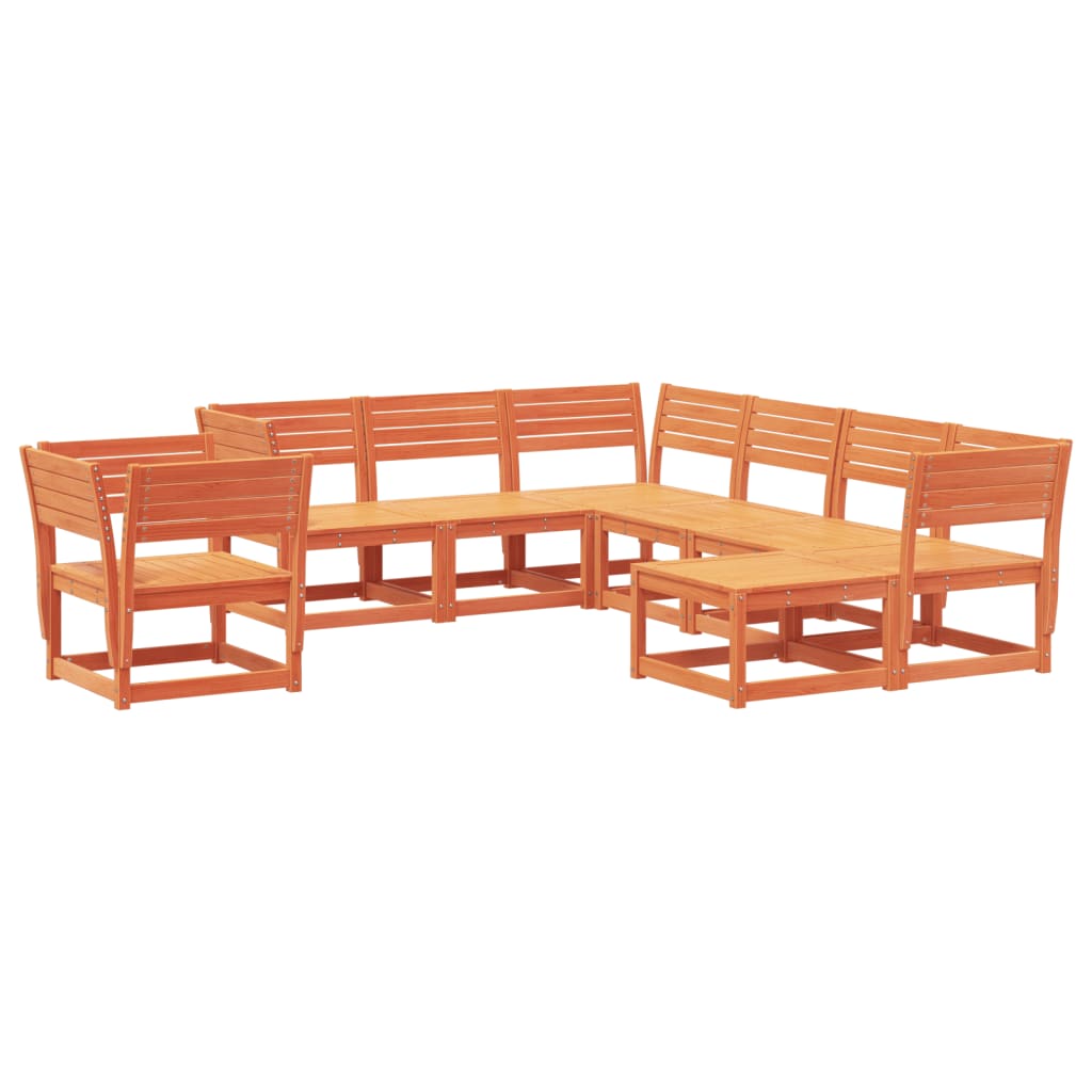 Set Salotto da Giardino 8 pz Marrone Cera Legno Massello Pino - homemem39