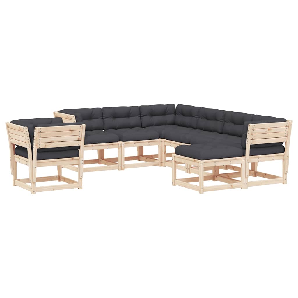 Set Salotto Giardino 8 pz Cuscini Antracite Legno Massello Pino | homemem39