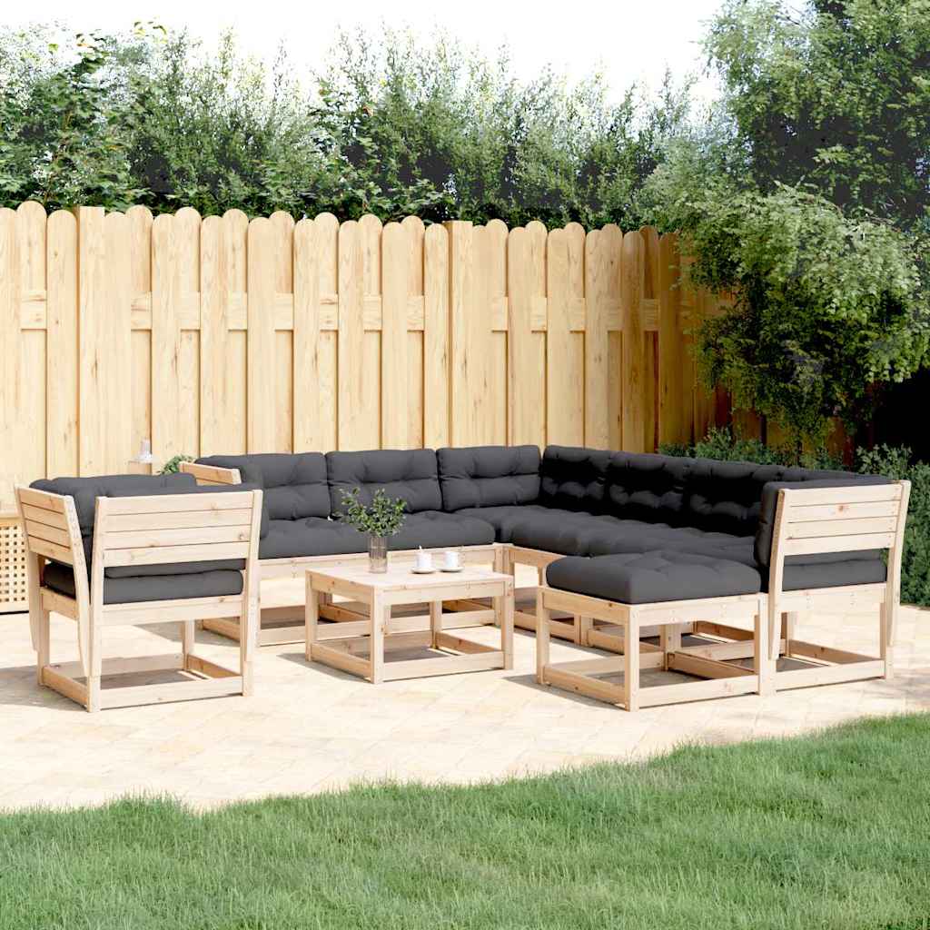Set Salotto Giardino 8 pz Cuscini Antracite Legno Massello Pino | homemem39
