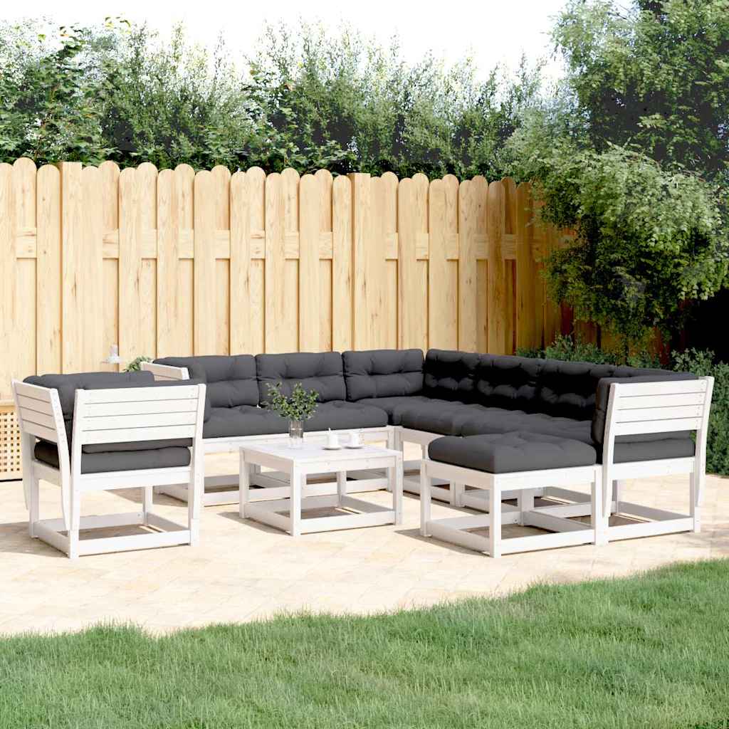 Set Salotto Giardino 8pz con Cuscini Bianco Legno Massello Pino | homemem39