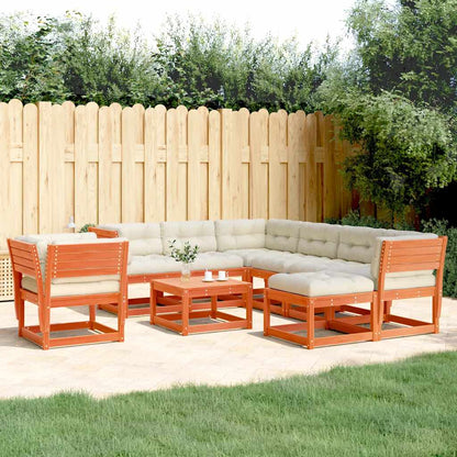 Set Salotto Giardino 8pz con Cuscini Marrone Cera Massello Pino | homemem39