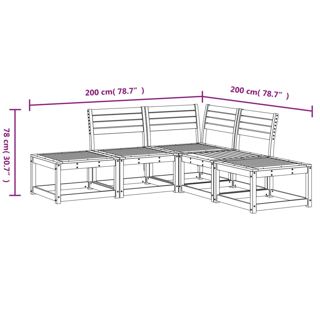 Set Divani da Giardino 5 pz Marrone Cera Legno Massello Pino