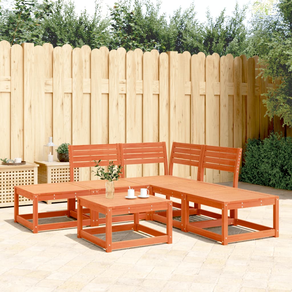 Set Divani da Giardino 5 pz Marrone Cera Legno Massello Pino - homemem39