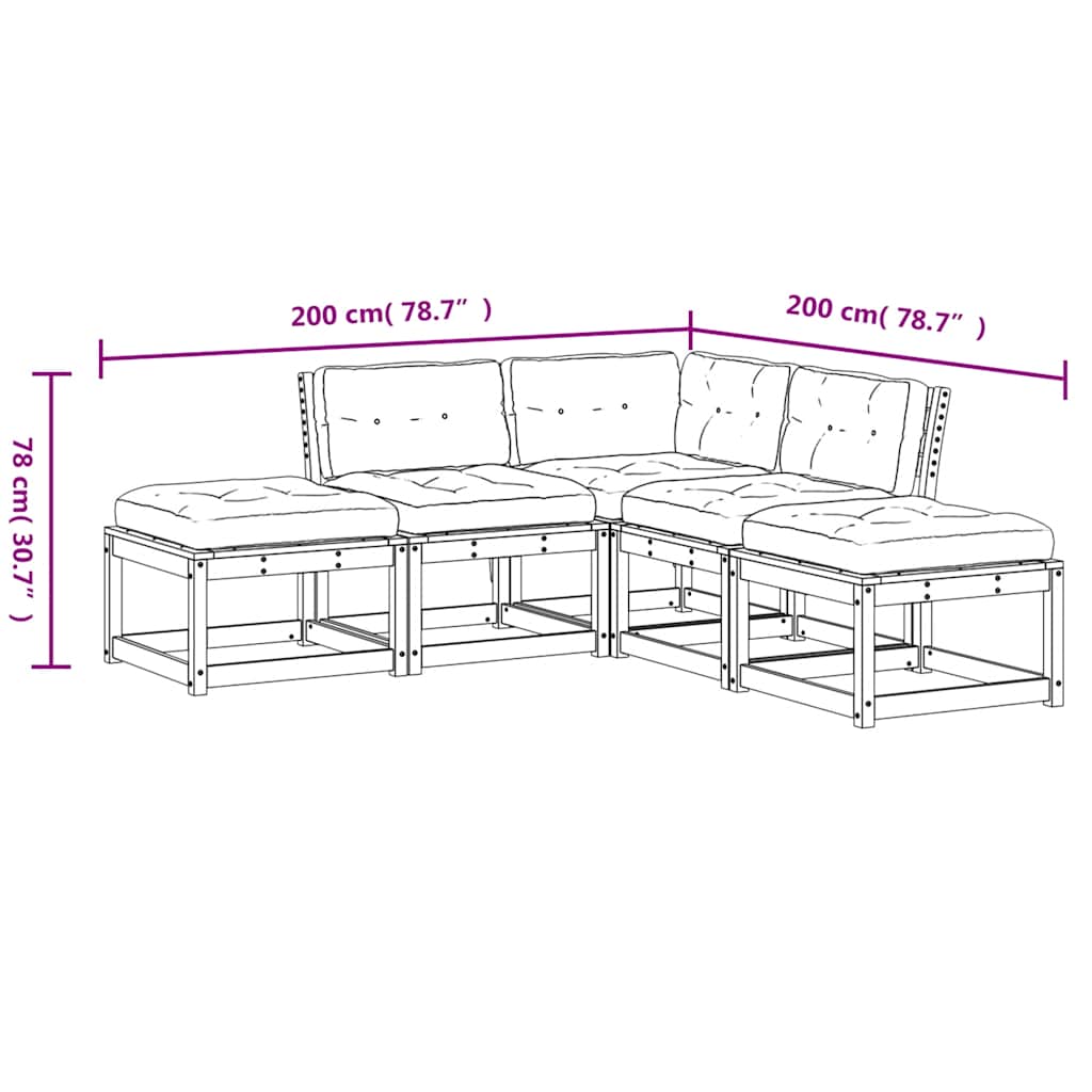 Set Divani Giardino 5pz con Cuscini Marrone Cera Massello Pino | homemem39