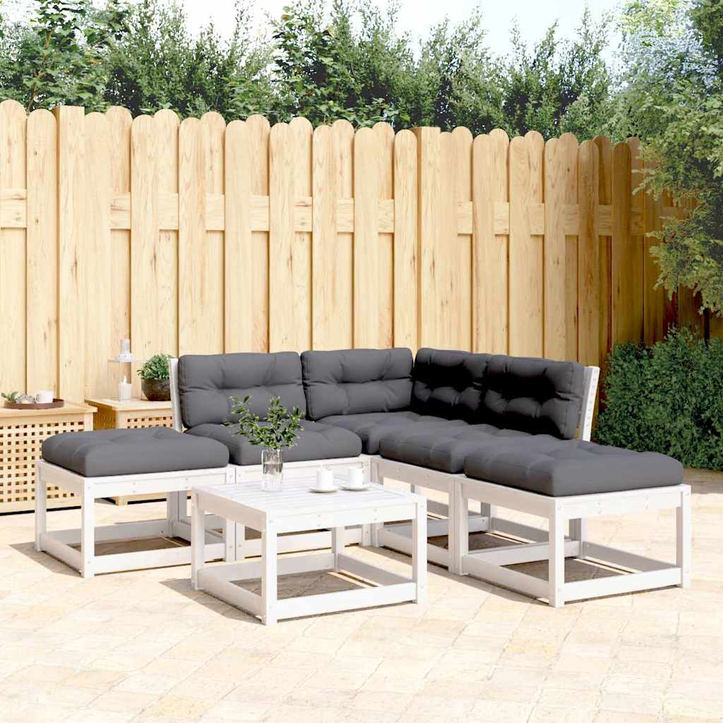 Set Divani Giardino 5pz con Cuscini Bianco Legno Massello Pino | homemem39