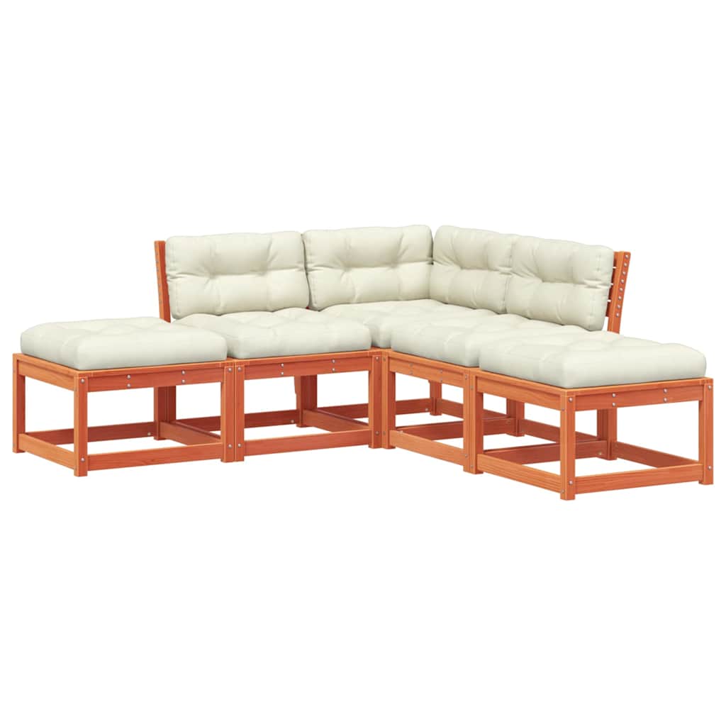 Set Divani Giardino 5pz con Cuscini Marrone Cera Massello Pino | homemem39