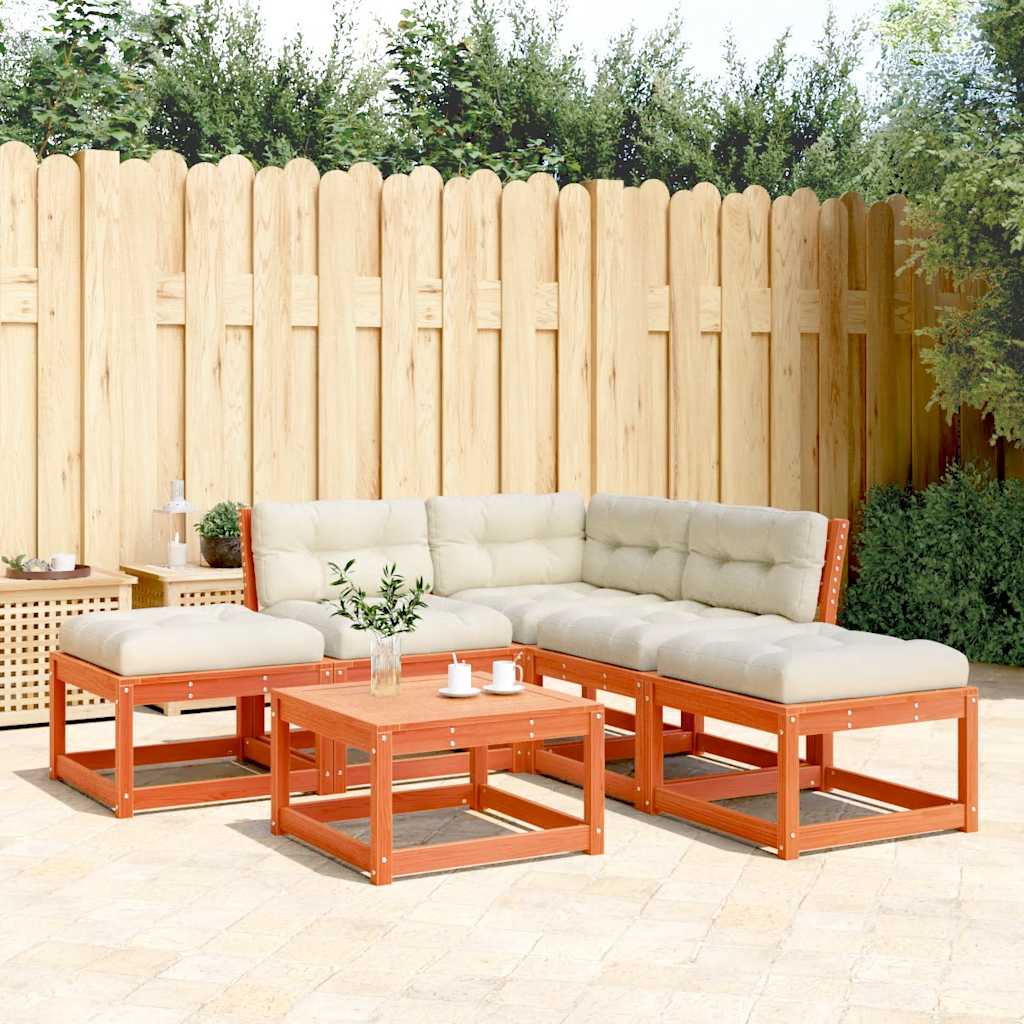Set Divani Giardino 5pz con Cuscini Marrone Cera Massello Pino | homemem39