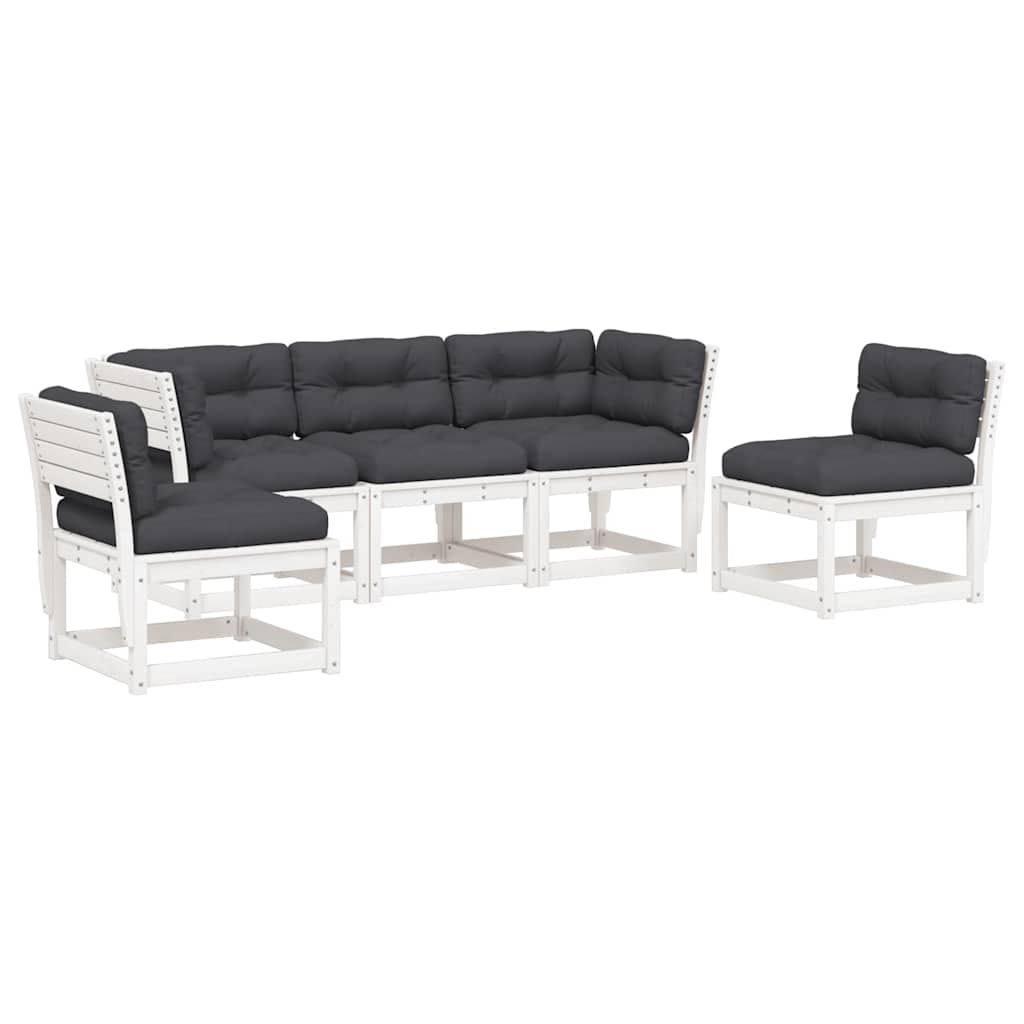 Set Divani Giardino 5pz con Cuscini Bianco Legno Massello Pino | homemem39
