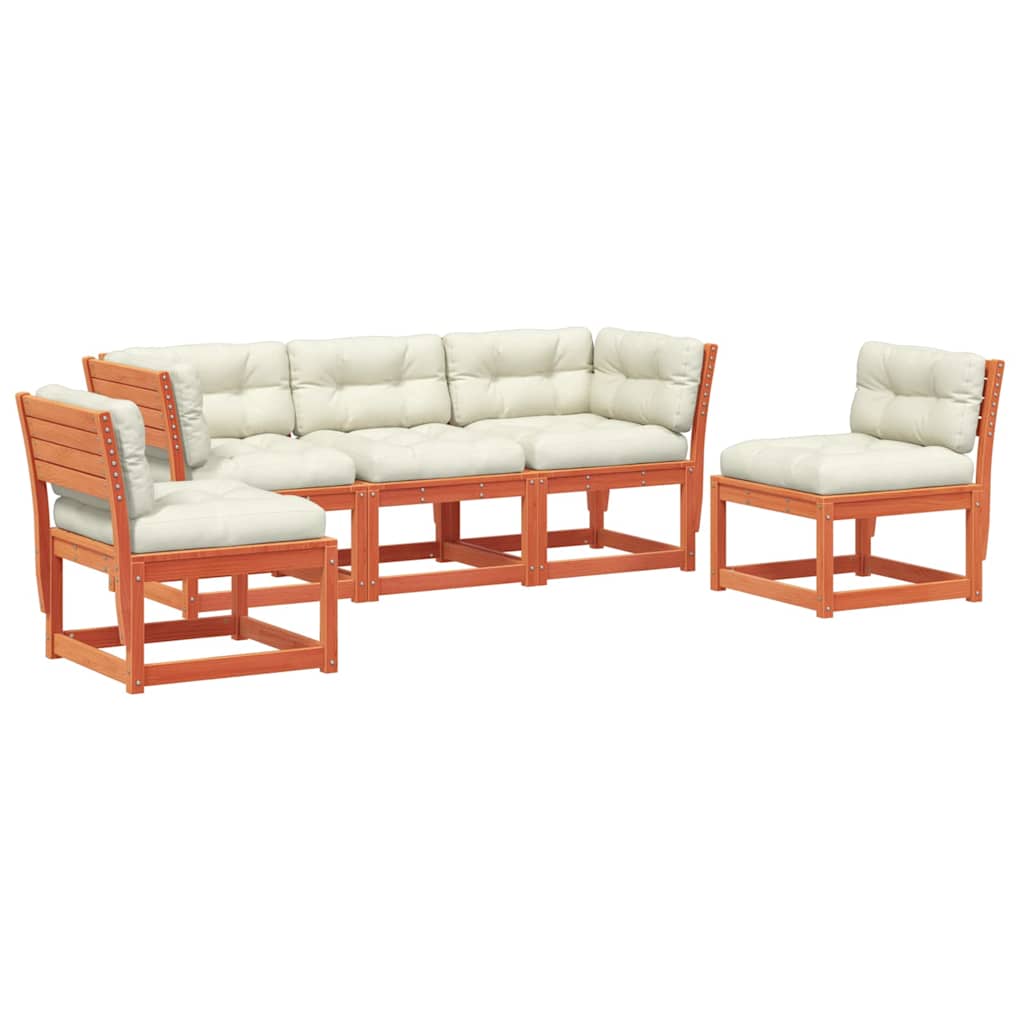 Set Divani Giardino 5pz con Cuscini Marrone Cera Massello Pino | homemem39