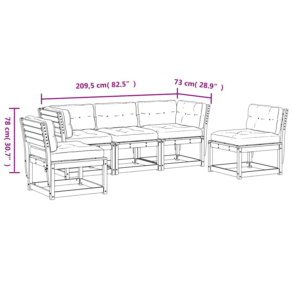 Set Divani Giardino 5pz con Cuscini Marrone Cera Massello Pino | homemem39