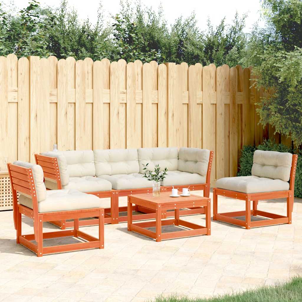 Set Divani Giardino 5pz con Cuscini Marrone Cera Massello Pino | homemem39