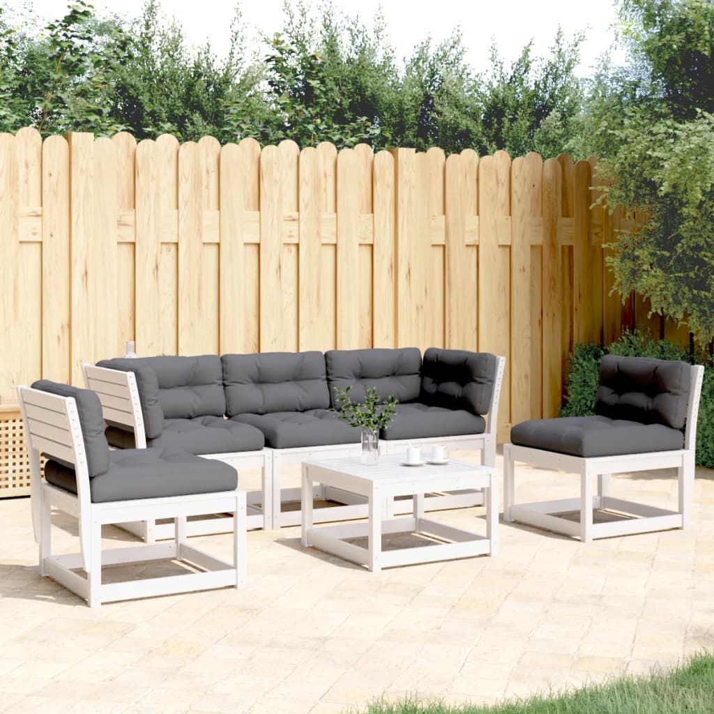 Set Divani Giardino 5pz con Cuscini Bianco Legno Massello Pino - homemem39